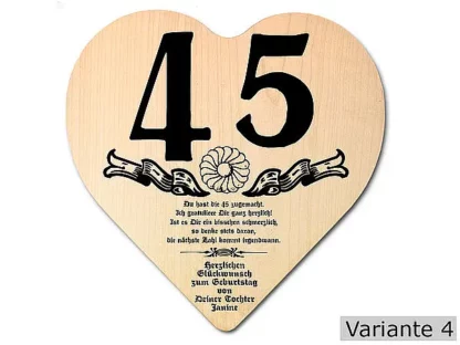 Herz Holzschild mit Wunschtext Geschenk zum 45. Geburtstag*