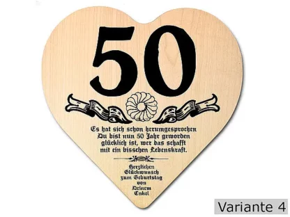 Herz Holzschild mit Wunschtext Geschenk zum 50. Geburtstag*