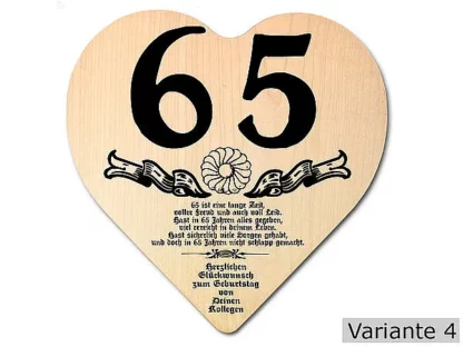 Herz Holzschild mit Wunschtext Geschenk zum 65. Geburtstag*