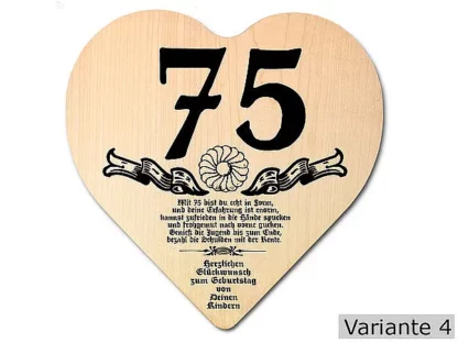 Herz Holzschild mit Wunschtext Geschenk zum 75. Geburtstag*