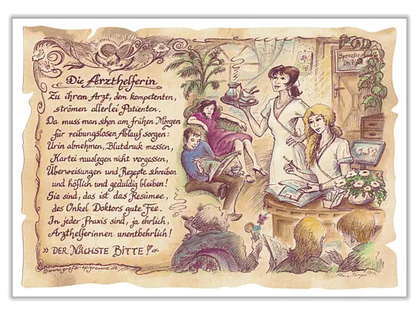 Zunftbild Arzthelferin auf Antikpapier im A4-Format*