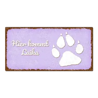 Dekoschild im Vintage Look mit Wunschtext 200 x 100mm pastellviolett/braun*