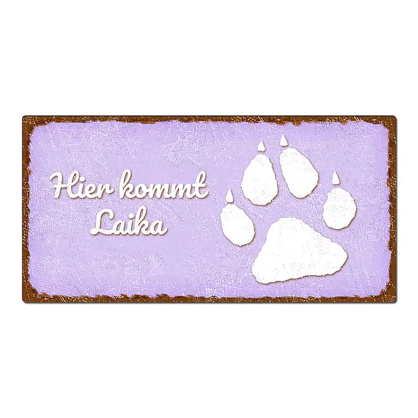Dekoschild im Vintage Look mit Wunschtext 200 x 100mm pastellviolett/braun*