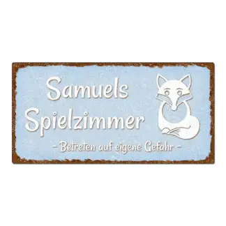 Blechschild im Vintage Look mit Wunschtext 300 x 150mm hellblau/braun*