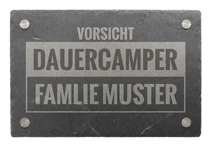 Türschild aus Schiefer 30 x 20 cm - Motiv Vorsicht Dauercamper*