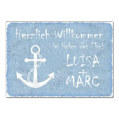 Geschenk zur Hochzeit "Hafen der Ehe" Schild A3 hellblau*
