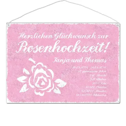 Schild Rosenhochzeit mit Wunschtext - Format A3 rosa*