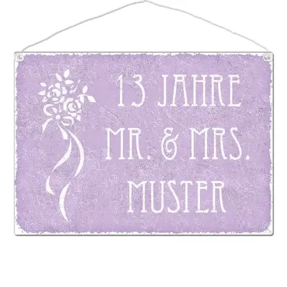 Geschenk zum Hochzeitsag - 13 Jahre Mr. und Mrs. und Name - Schild A3 violett*