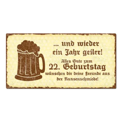 Geschenk zum 22. Geburtstag - Schild mit Wunschtext 200 x 100mm gelb/braun*