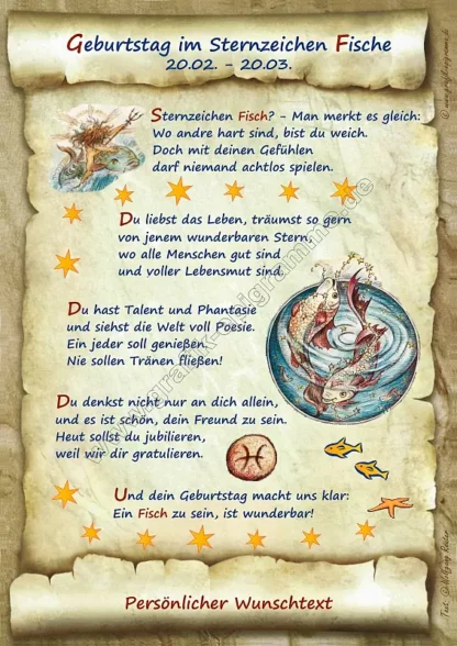 Urkunde zum Geburtstag - Sternzeichen Fische*