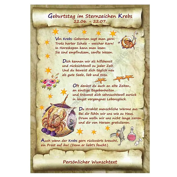 Urkunde zum Geburtstag - Sternzeichen Krebs*