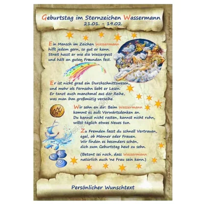 Urkunde zum Geburtstag - Sternzeichen Wassermann*