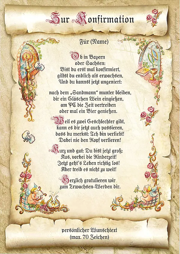 Urkunde zur Konfirmation mit Ihrem Wunschtext*