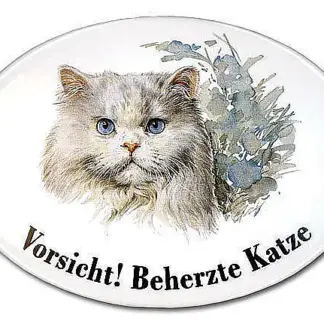 Katzenschild Vorsicht beherzte Katze aus Emaille 18,3 x 14,3 cm*