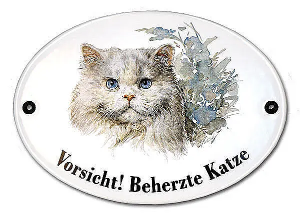 Katzenschild Vorsicht beherzte Katze aus Emaille 18,3 x 14,3 cm*