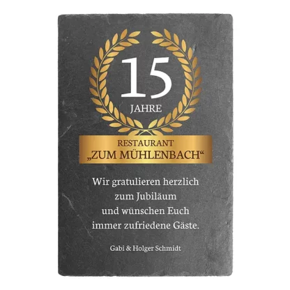 Jubiläumsgeschenk - farbiges Schieferschild mit Widmung - mehrere Größen*