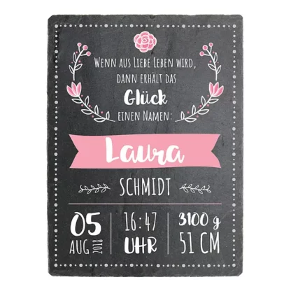 Geschenk zur Geburt eines Mädchens Schieferschild mit Aufdruck- 150 x 200 mm - Design Mädchen*