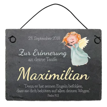 Taufgeschenk Schieferplatte mit Name, Datum und Taufspruch 20 x 15 cm*