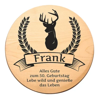 Rundes Holzschild zum Geburtstag mit Geburtstagszahl - Hirsch*