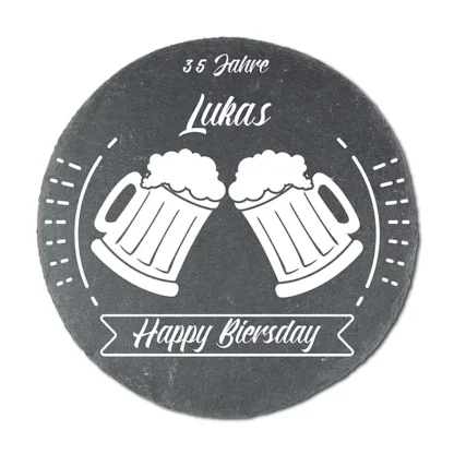 Rundes Schieferschild mit Geburtstagszahl | Happy Biersday*