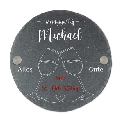 Rundes Schieferschild mit Geburtstagszahl und Name | weinzigartig*