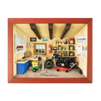3D-Holzbild Motorradwerkstatt*