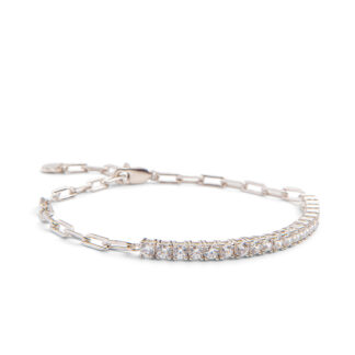 AMOONIC Damen Armband Mixed aus Silber 925 Gelbgold vergoldet mit Zirkoniasteinen - Tennisarmband & Glieder Armkette im Mix - Herzplättchen gravierbar*