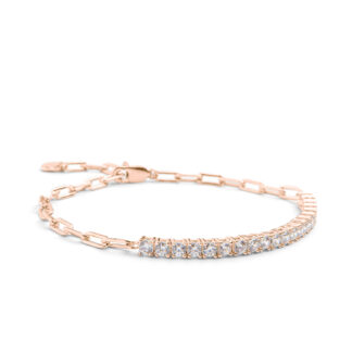 AMOONIC Damen Armband Mixed aus Silber 925 Rosegold vergoldet mit Zirkoniasteinen - Tennisarmband & Glieder Armkette im Mix - Herzplättchen gravierbar*