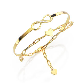 AMOONIC Damen Infinity Armband *Only You* aus Silber 925 Gelbgold vergoldet mit Zirkoniasteinen - Unendlichkeits Armband mit gravierbarem Herz*