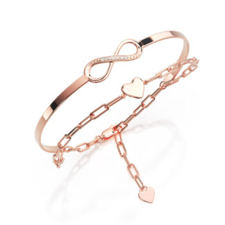 AMOONIC Damen Infinity Armband *Only You* aus Silber 925 Rosegold vergoldet mit Zirkoniasteinen - Unendlichkeits Armband mit gravierbarem Herz*