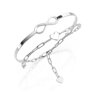 AMOONIC Damen Infinity Armband *Only You* aus Silber 925 mit Zirkoniasteinen - Unendlichkeits Silberarmband mit gravierbarem Herz*