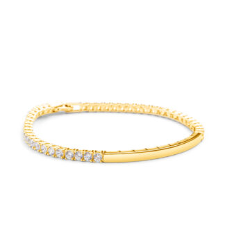 AMOONIC Damen Tennisarmband Serena aus Gelbgold vergoldetem Silber 925 mit Zirkonias - Personalisierbares Identarmband - Frauen Armkette als Geschenk*