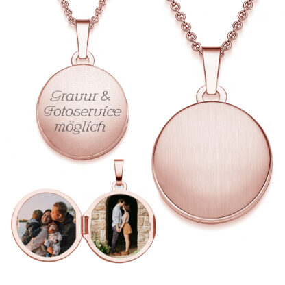 Damen Medaillon rund zum Öffnen für Bilder in Rosegold (Silber 925 vergoldet) von Amoonic I Foto Upload Service & Gravur I Rundes Medallion aufklappbar, gravierbar mit Kette für Frauen Mama Freundin*