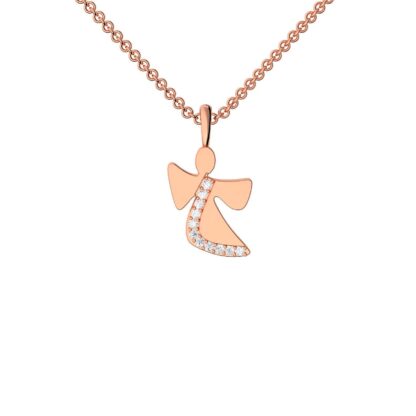 Engelanhänger Engel Kette Rotgold hochwertig vergoldet Zirkonia Schutzengel Anhänger Engelanhänger  inkl. Luxus-Etui +  Taufkette Engel für Kinder*