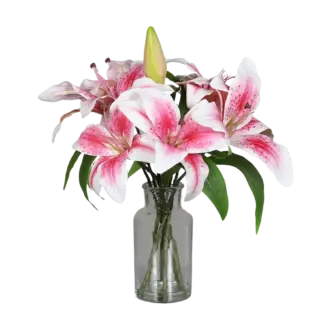 Künstlicher Lilienstrauß - Metin | 33 cm | in Glasvase mit künstl. Wasser*