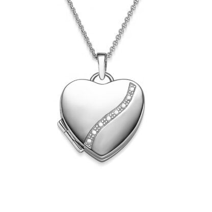 Medaillon mit Foto-Service für 2 Bilder, Herz Medaillon Silber 925 mit Gravur zum Öffnen, aufklappen Kette Halskette Geschenke für Frauen Damen*
