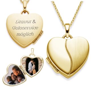 Medaillon mit Foto und Gravur zum Öffnen (Silber 925 vergoldet) Kette mit Gravur vergoldet Herz Anhänger Gold zum Öffnen Geschenk (inkl. Foto-Service)*