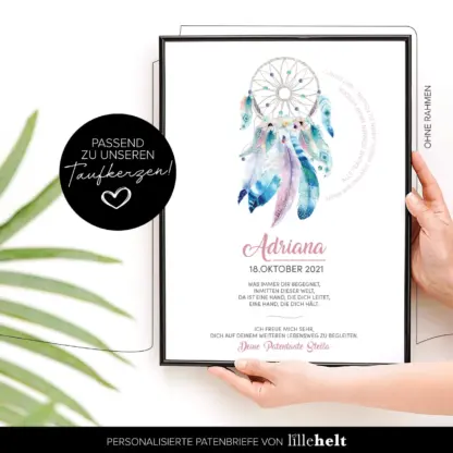 Patenbrief Traumfänger Boho Adriana "DIN A4 Täufling"*