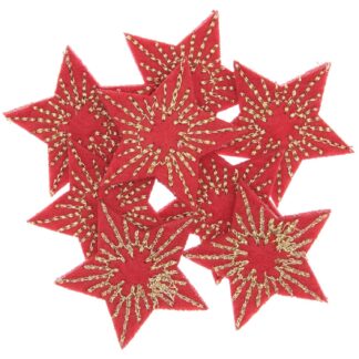 Rico Design Filzstreu Sterne bestickt 3,5x3,3cm 8 Stück Rot-Gold*
