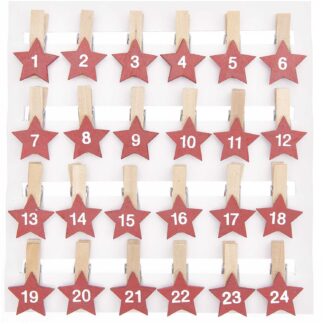Rico Design Holzclips Adventskalender Sterne 1-24 3,5cm Rot*