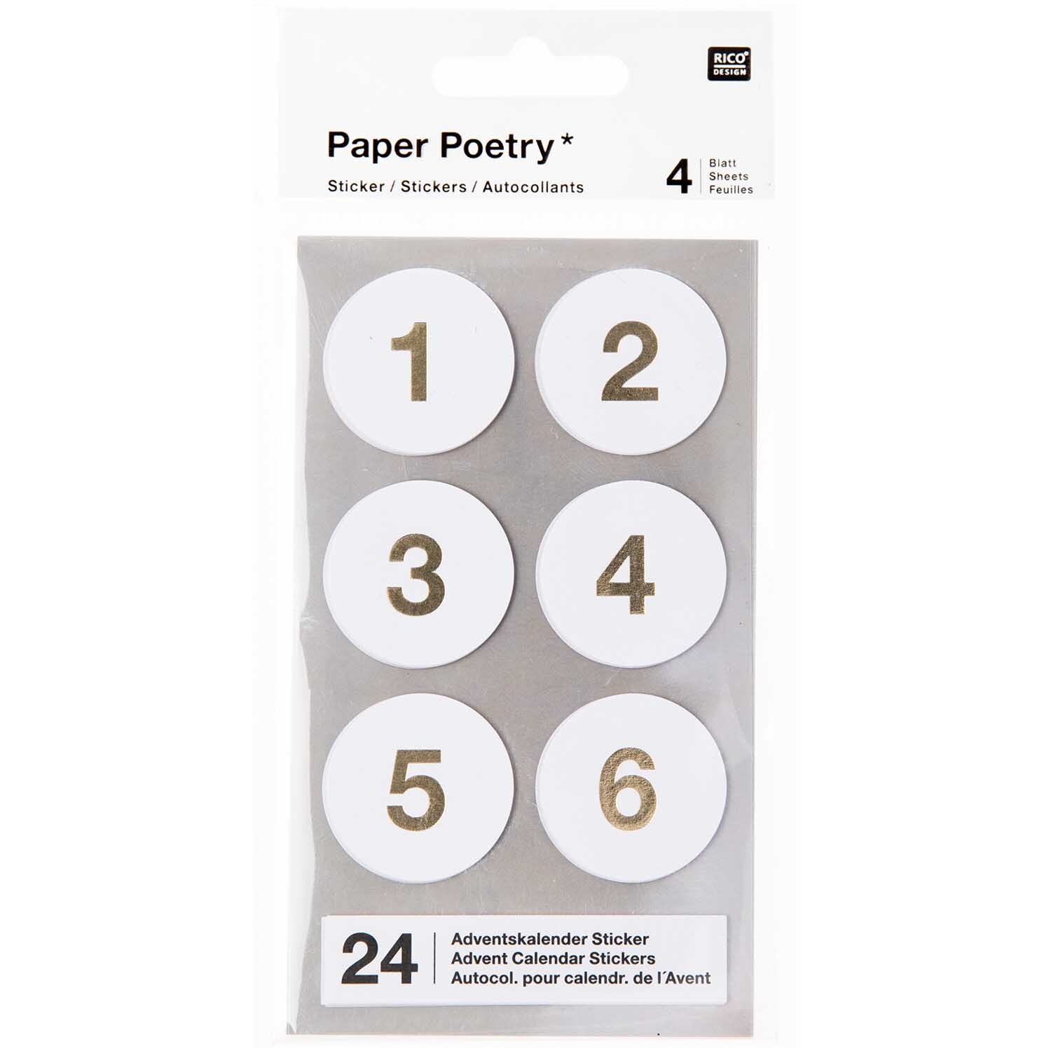 Rico Design Paper Poetry Adventskalender Sticker Zahlen 1-24 Weiß*
