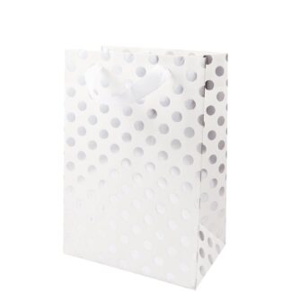 Rico Design Paper Poetry Geschenktüte weiß Punkte silber 18x26x12cm*