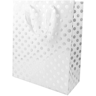 Rico Design Paper Poetry Geschenktüte weiß Punkte silber 26x32x12cm*