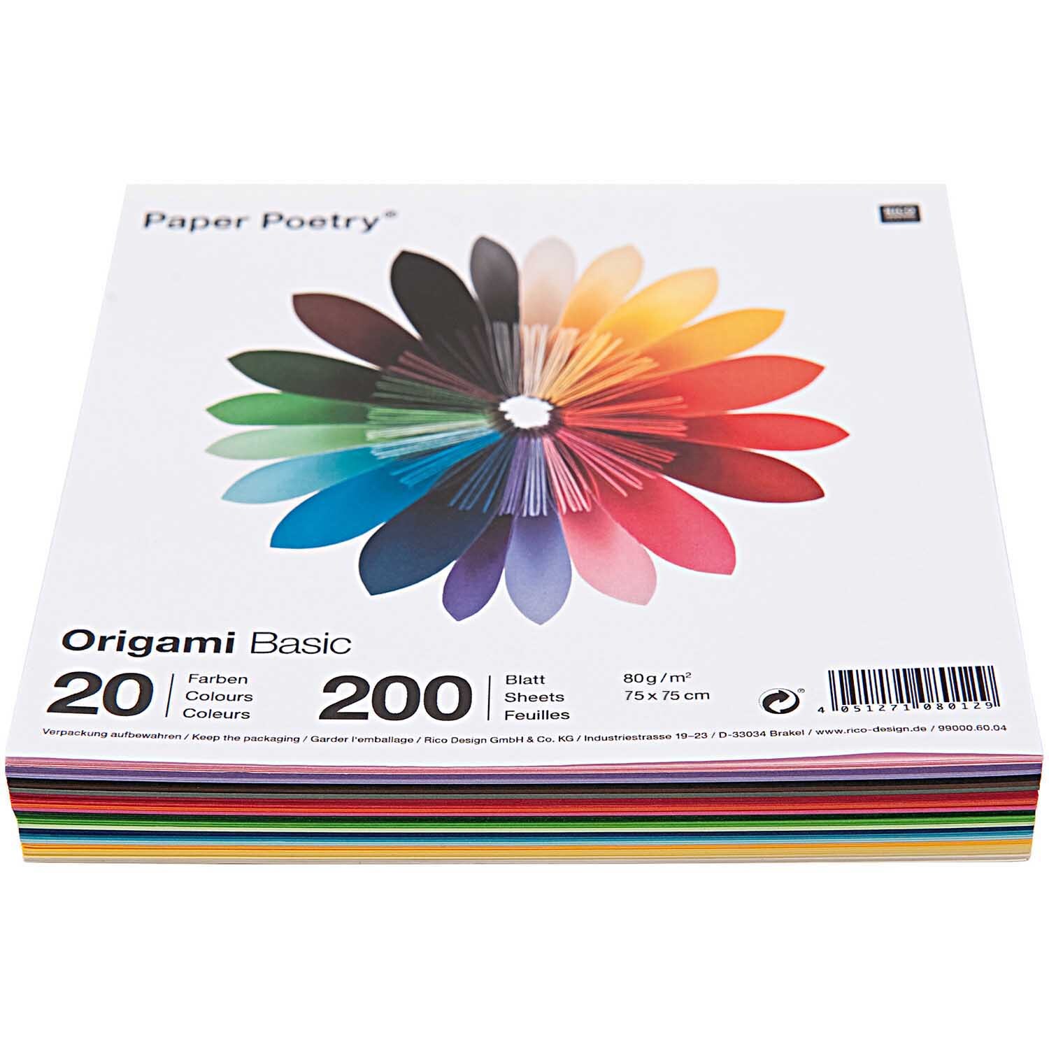 Rico Design Paper Poetry Origami basic 7,5x7,5cm 200 Blatt 20 Farben*