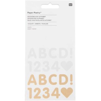 Rico Design Paper Poetry Stickerblock Alphabet 16 Blatt Weiß Kraftpapier*