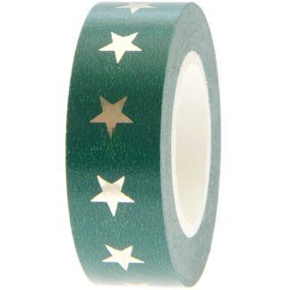 Rico Design Paper Poetry Tape Sterne grün-gold 1,5cm 10m*