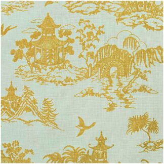 Rico Design Stoff japanische Häuser mint-gold 50x140cm*