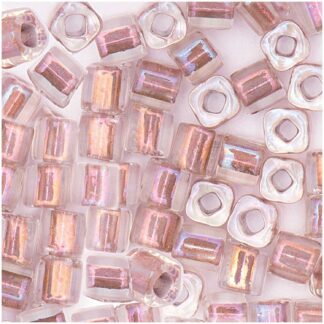 Rico Design itoshii cube Perlen 3x3mm 6g Transparent Einzug Rosa Irisierend*