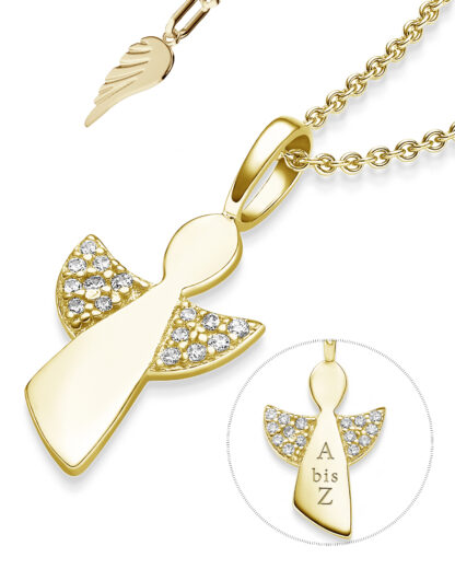 Schutzengel Kette Gold (Silber 925 hochwertig vergoldet) Geschenk Mädchen Kommunion Taufe Einschulung Engelkette Engel Anhänger Kinder Baby Taufkette*