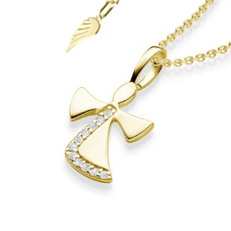 Schutzengel Kette Kinder Gold (Silber 925 hochwertig vergoldet nickelfrei) Engelkette Engel Anhänger Kommunion Taufe Geschenk Baby Mädchen Einschulung*